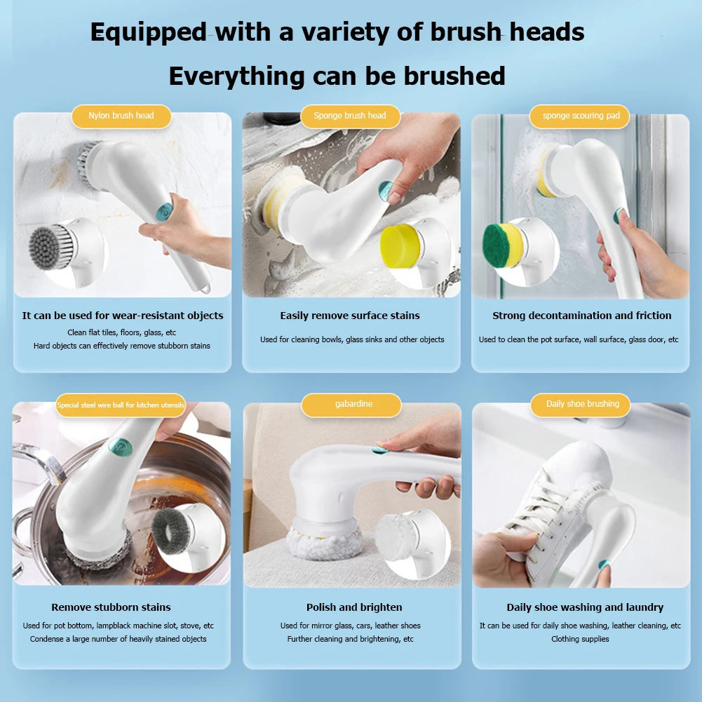 Electric Clean Brush Multifunctional USB Rechargeable Electric Rotary Scrubber 3 Replaceable Brush Head Bathroom Kitchen Cleaner